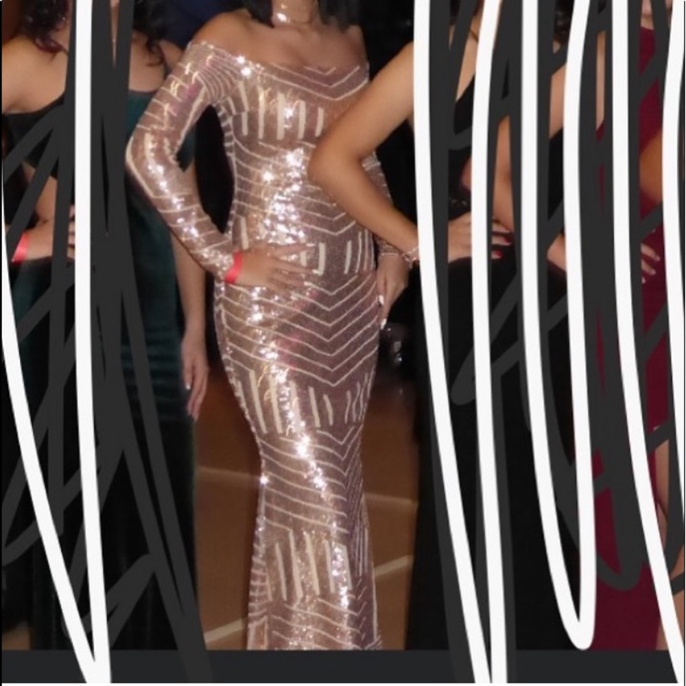 Rose Gold Body-con Sequence Maxi Dress